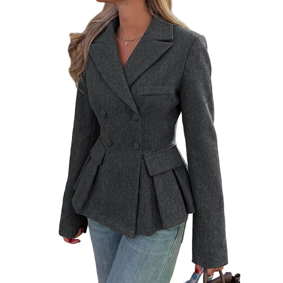 Dames Taillerende Dubbelrij Peplum Blazer met Zakken