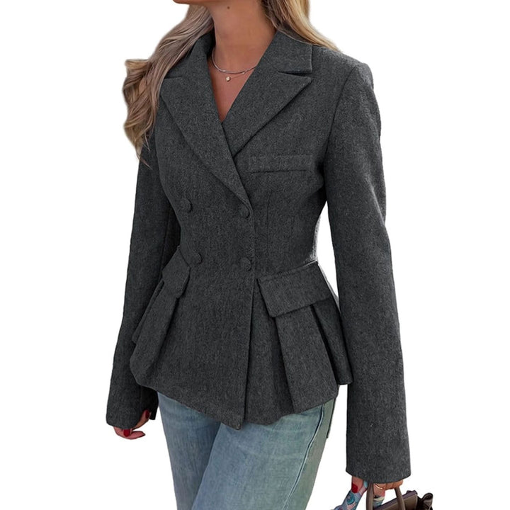 Dames Taillerende Dubbelrij Peplum Blazer met Zakken