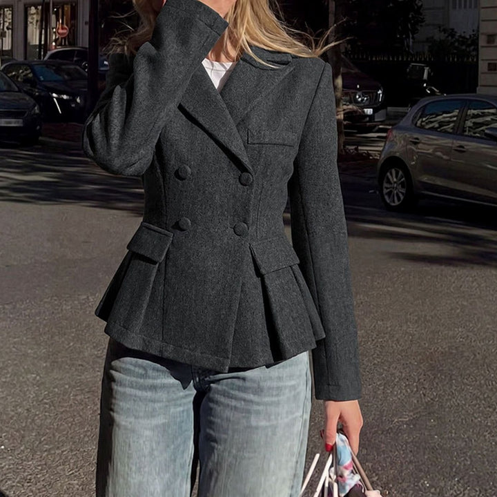 Dames Taillerende Dubbelrij Peplum Blazer met Zakken - Donkergrijs