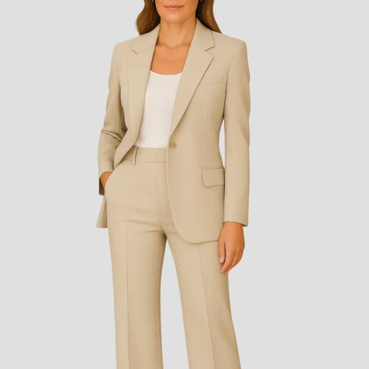 Dames Tailored Two-piece Crepe Blazer Pak - Beige