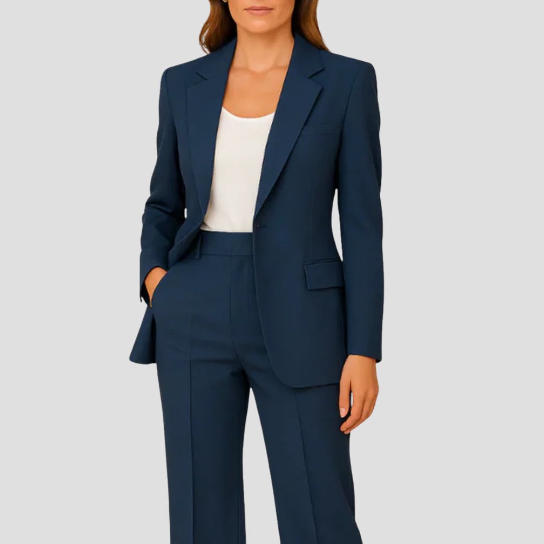 Dames Tailored Two-piece Crepe Blazer Pak - Navy Blue
