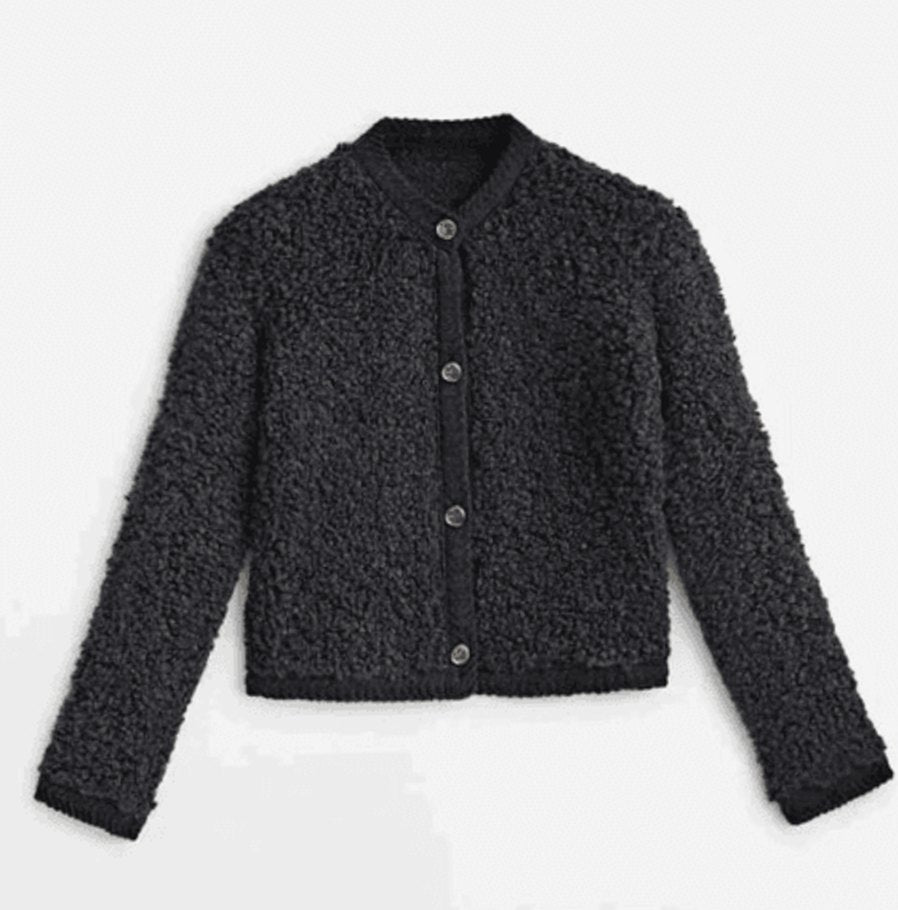Dames Teddy Cardigan Losvallende Knoopsluiting Tussenjas - Zwart