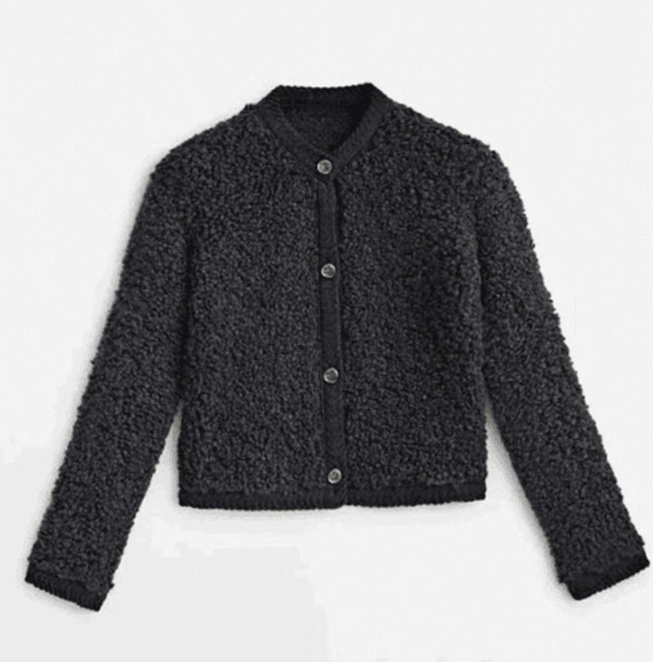 Dames Teddy Cardigan Losvallende Knoopsluiting Tussenjas - Zwart