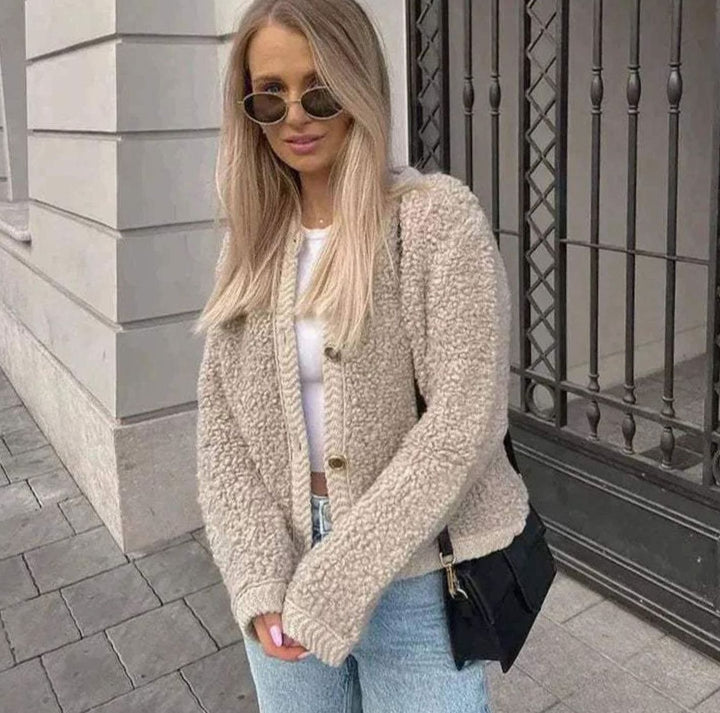 Dames Teddy Cardigan Losvallende Knoopsluiting Tussenjas