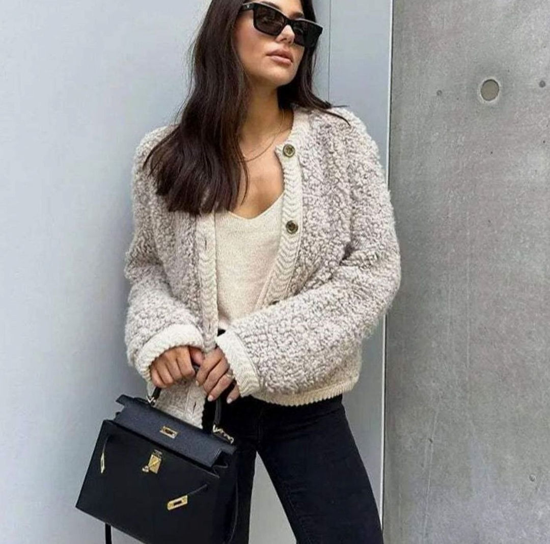 Dames Teddy Cardigan Losvallende Knoopsluiting Tussenjas