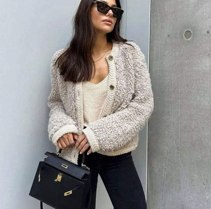 Dames Teddy Cardigan Losvallende Knoopsluiting Tussenjas