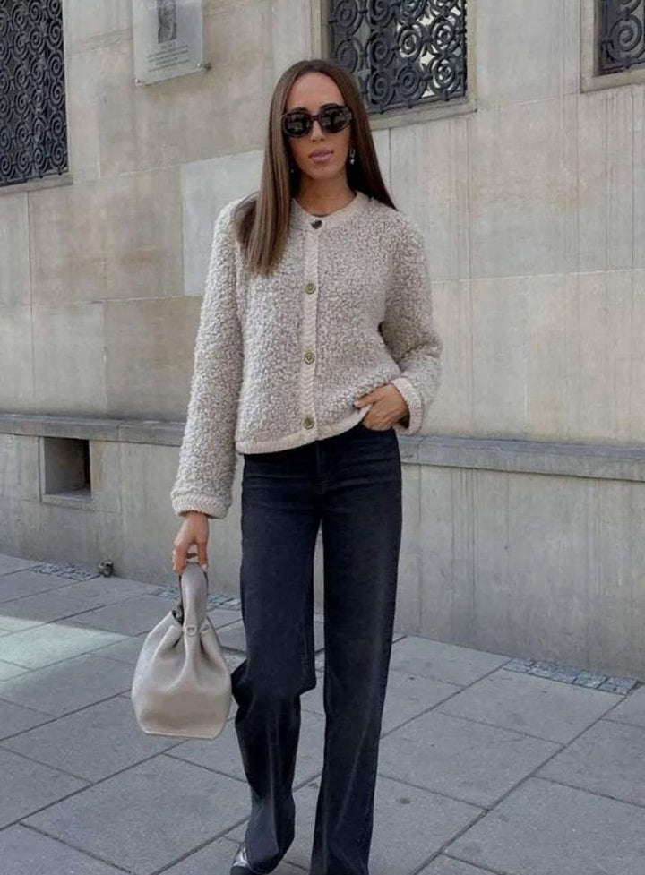 Dames Teddy Cardigan Losvallende Knoopsluiting Tussenjas