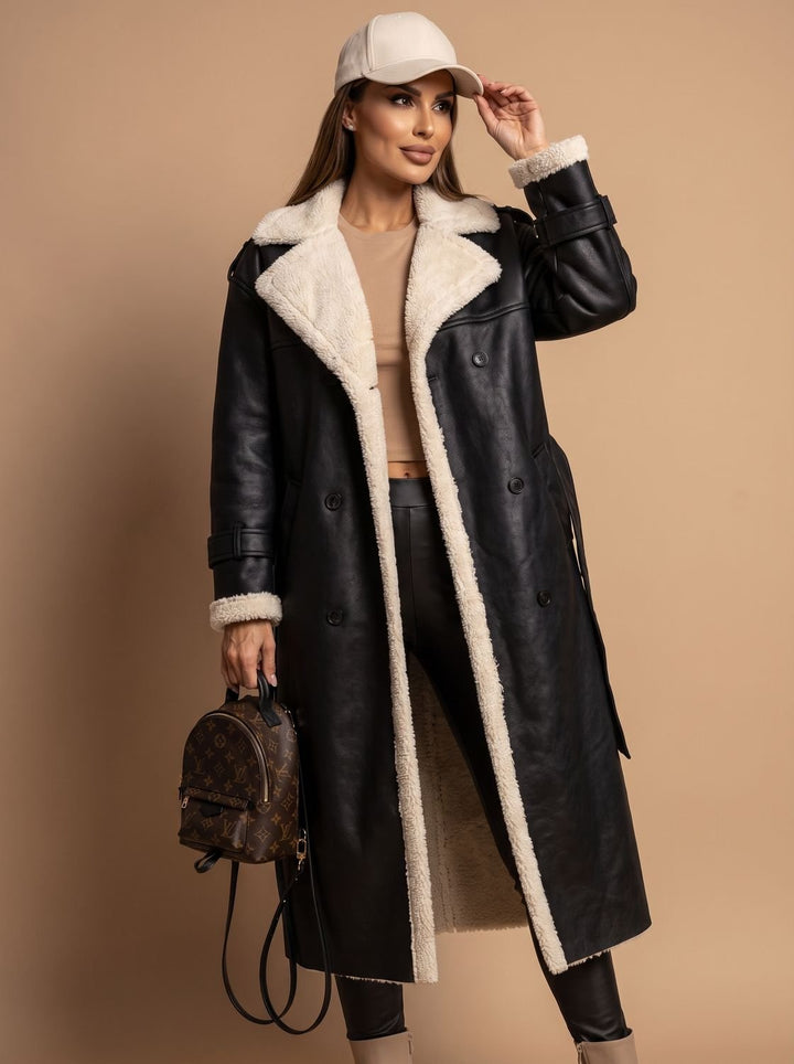Dames Teddy Jas Dubbele Rij Knopen Trenchcoat met Schapenvacht Voering