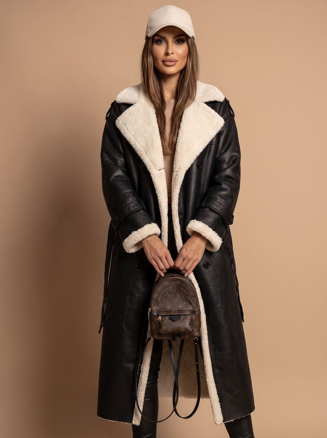 Dames Teddy Jas Dubbele Rij Knopen Trenchcoat met Schapenvacht Voering
