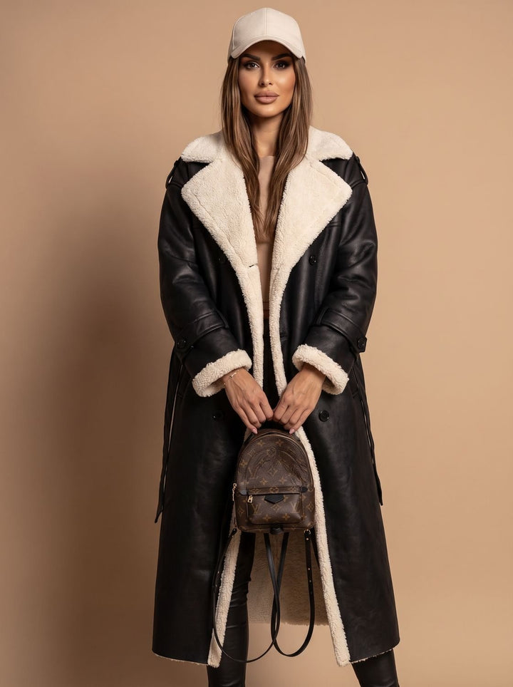 Dames Teddy Jas Dubbele Rij Knopen Trenchcoat met Schapenvacht Voering