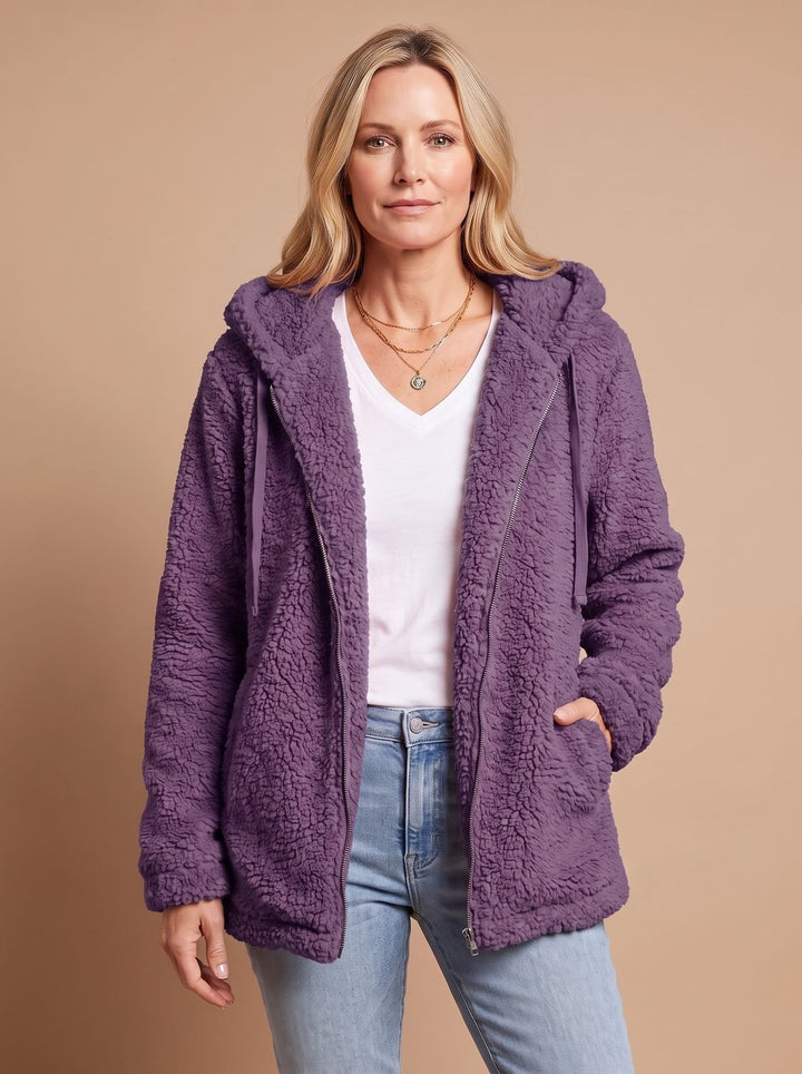 Dames Teddy Jas met Capuchon Open Voorkant Pluche Fleece