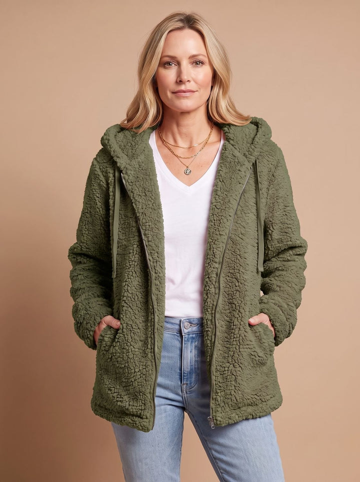 Dames Teddy Jas met Capuchon Open Voorkant Pluche Fleece