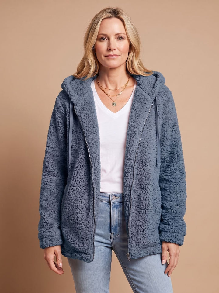 Dames Teddy Jas met Capuchon Open Voorkant Pluche Fleece