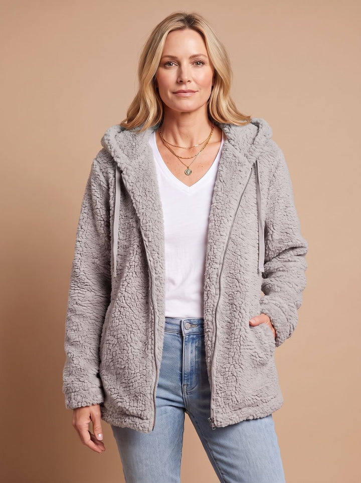 Dames Teddy Jas met Capuchon Open Voorkant Pluche Fleece