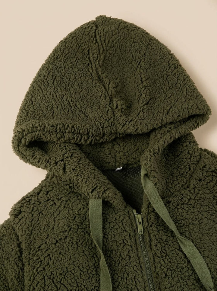 Dames Teddy Jas met Capuchon Open Voorkant Pluche Fleece