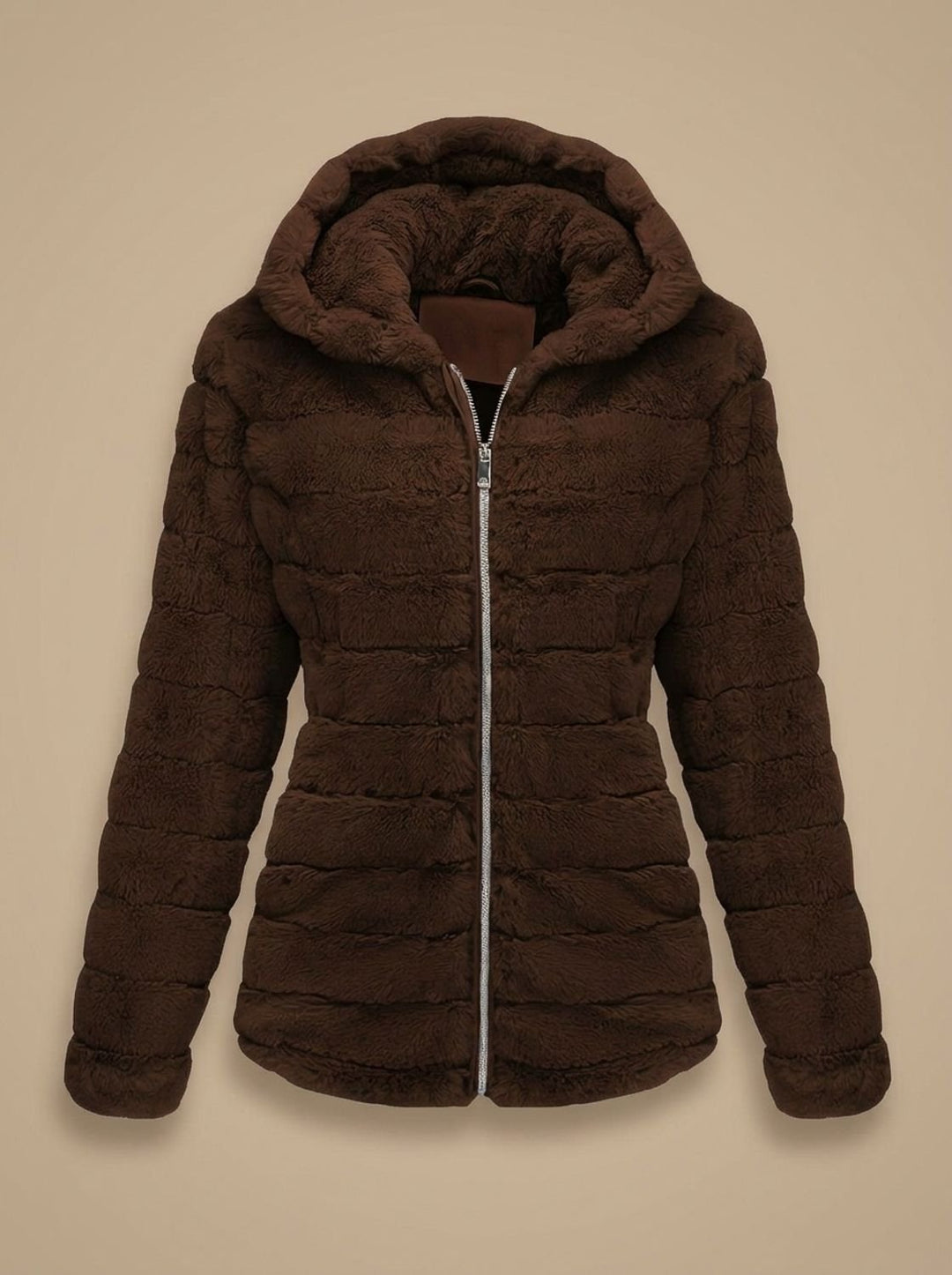 Dames Teddy Jas met Capuchon Rits Nepbont Regular Fit