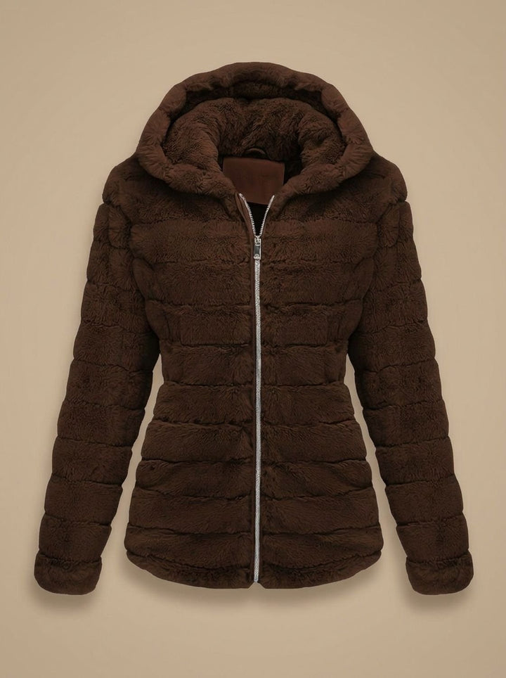 Dames Teddy Jas met Capuchon Rits Nepbont Regular Fit