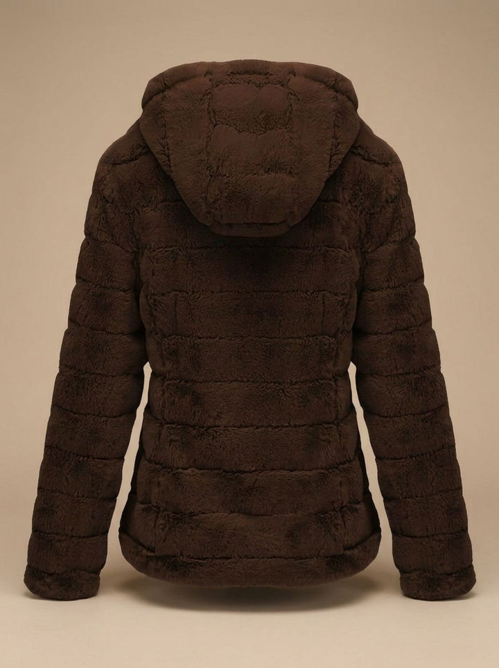 Dames Teddy Jas met Capuchon Rits Nepbont Regular Fit