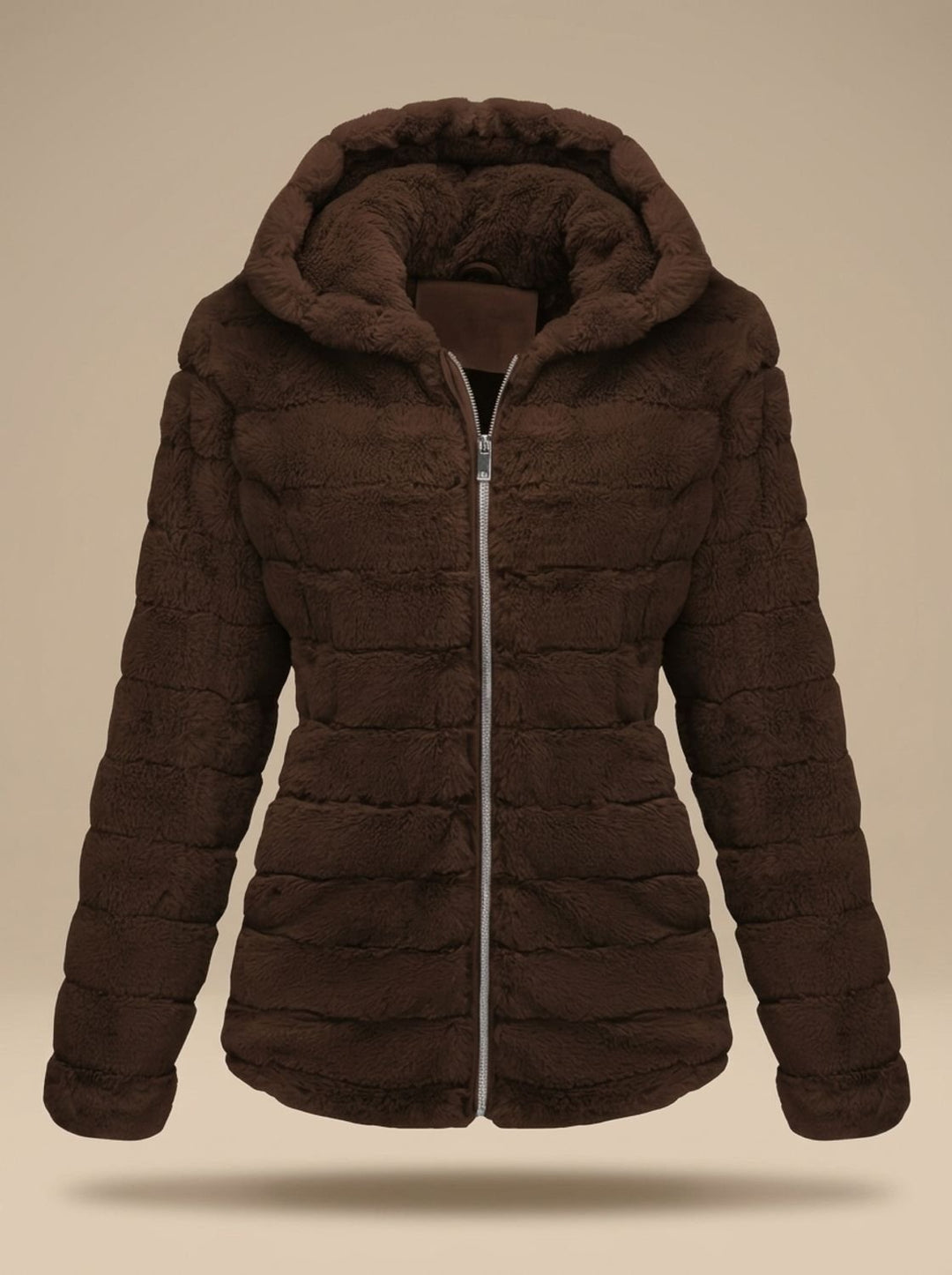Dames Teddy Jas met Capuchon Rits Nepbont Regular Fit - Bruin