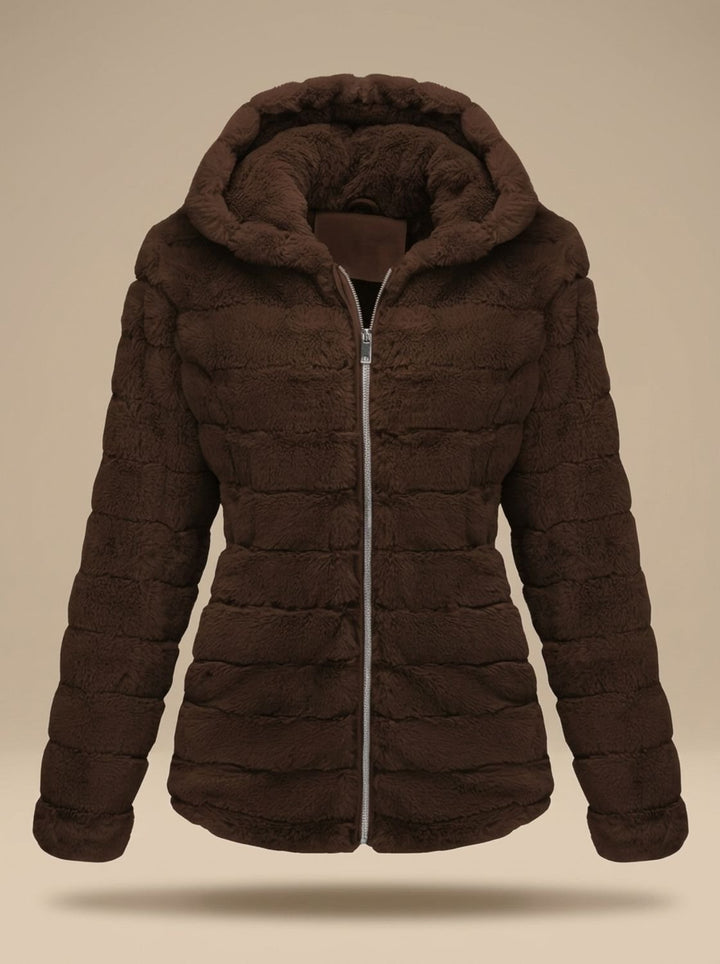 Dames Teddy Jas met Capuchon Rits Nepbont Regular Fit - Bruin
