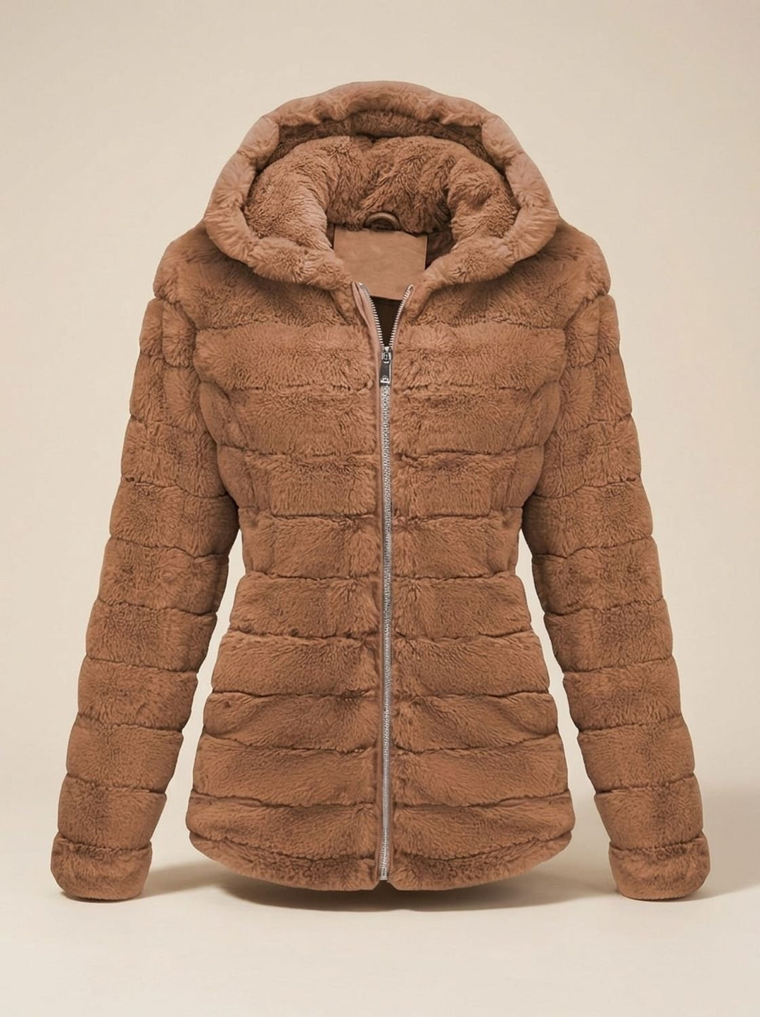Dames Teddy Jas met Capuchon Rits Nepbont Regular Fit