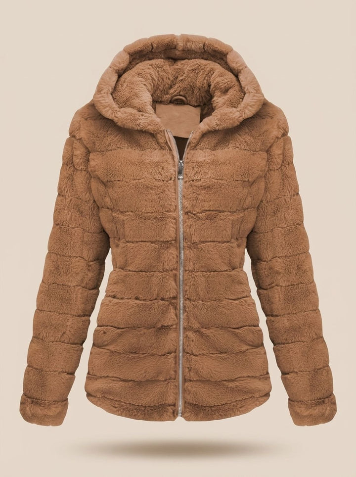 Dames Teddy Jas met Capuchon Rits Nepbont Regular Fit - Khaki