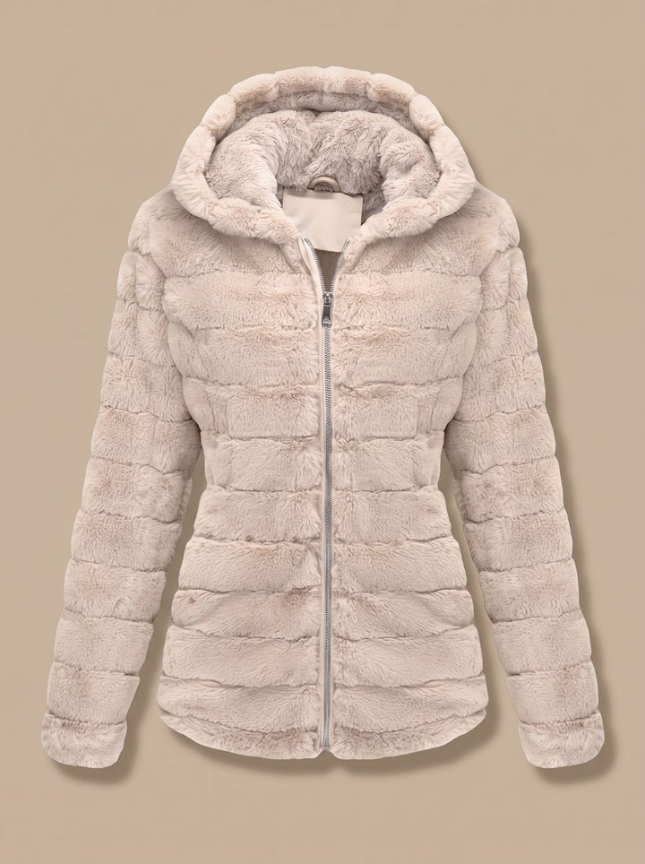 Dames Teddy Jas met Capuchon Rits Nepbont Regular Fit - Beige