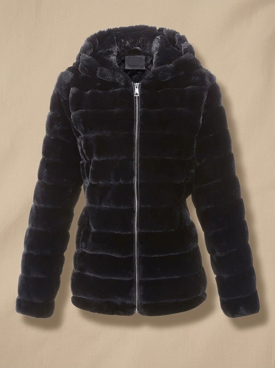 Dames Teddy Jas met Capuchon Rits Nepbont Regular Fit