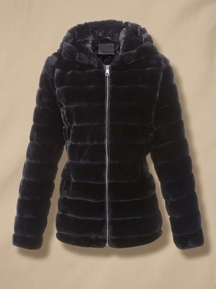 Dames Teddy Jas met Capuchon Rits Nepbont Regular Fit