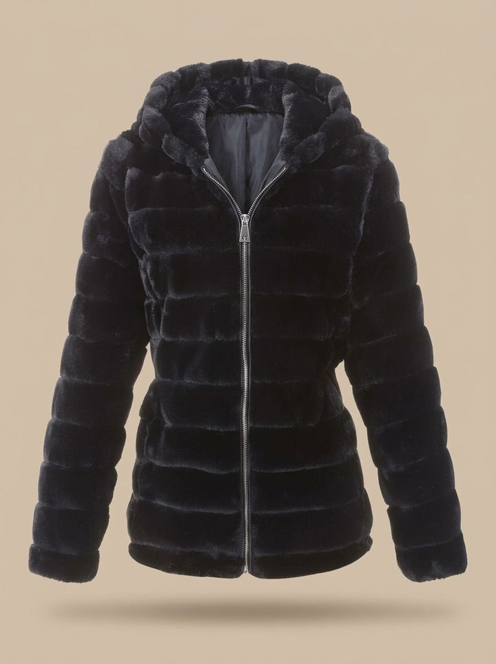 Dames Teddy Jas met Capuchon Rits Nepbont Regular Fit - Zwart