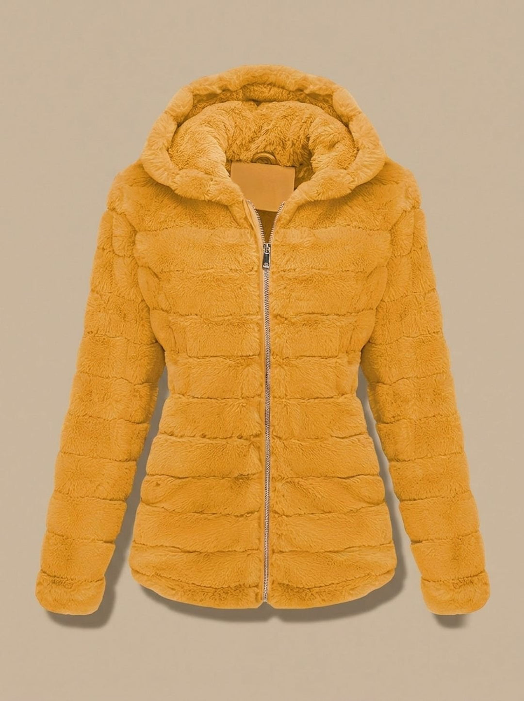 Dames Teddy Jas met Capuchon Rits Nepbont Regular Fit