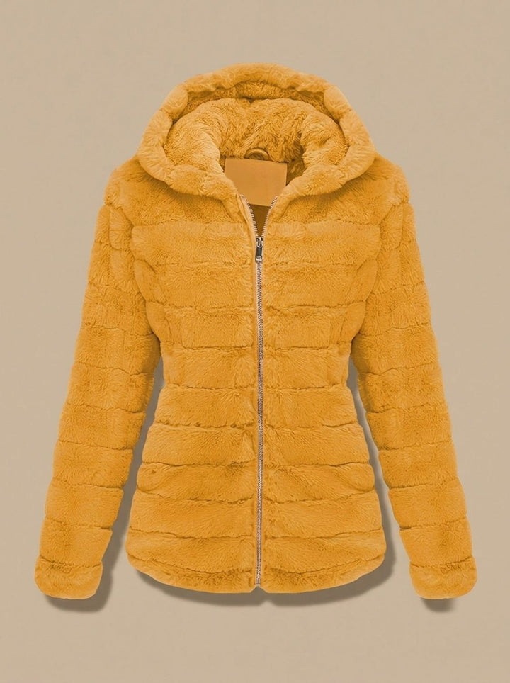 Dames Teddy Jas met Capuchon Rits Nepbont Regular Fit