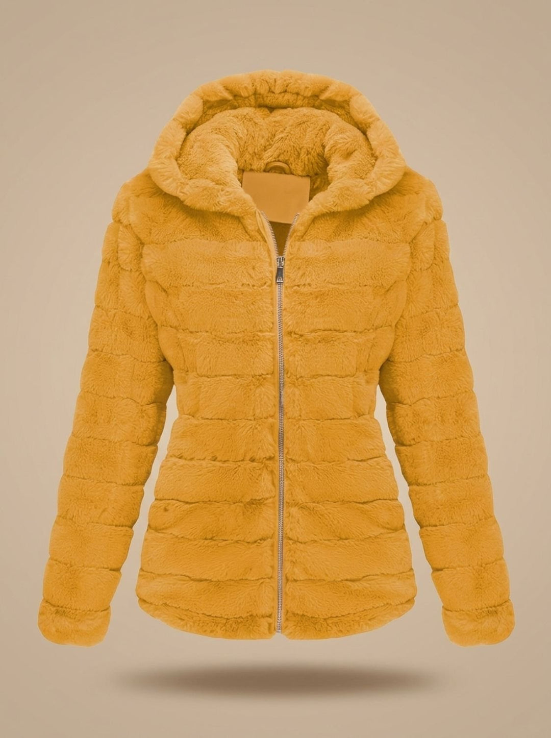 Dames Teddy Jas met Capuchon Rits Nepbont Regular Fit - Geel