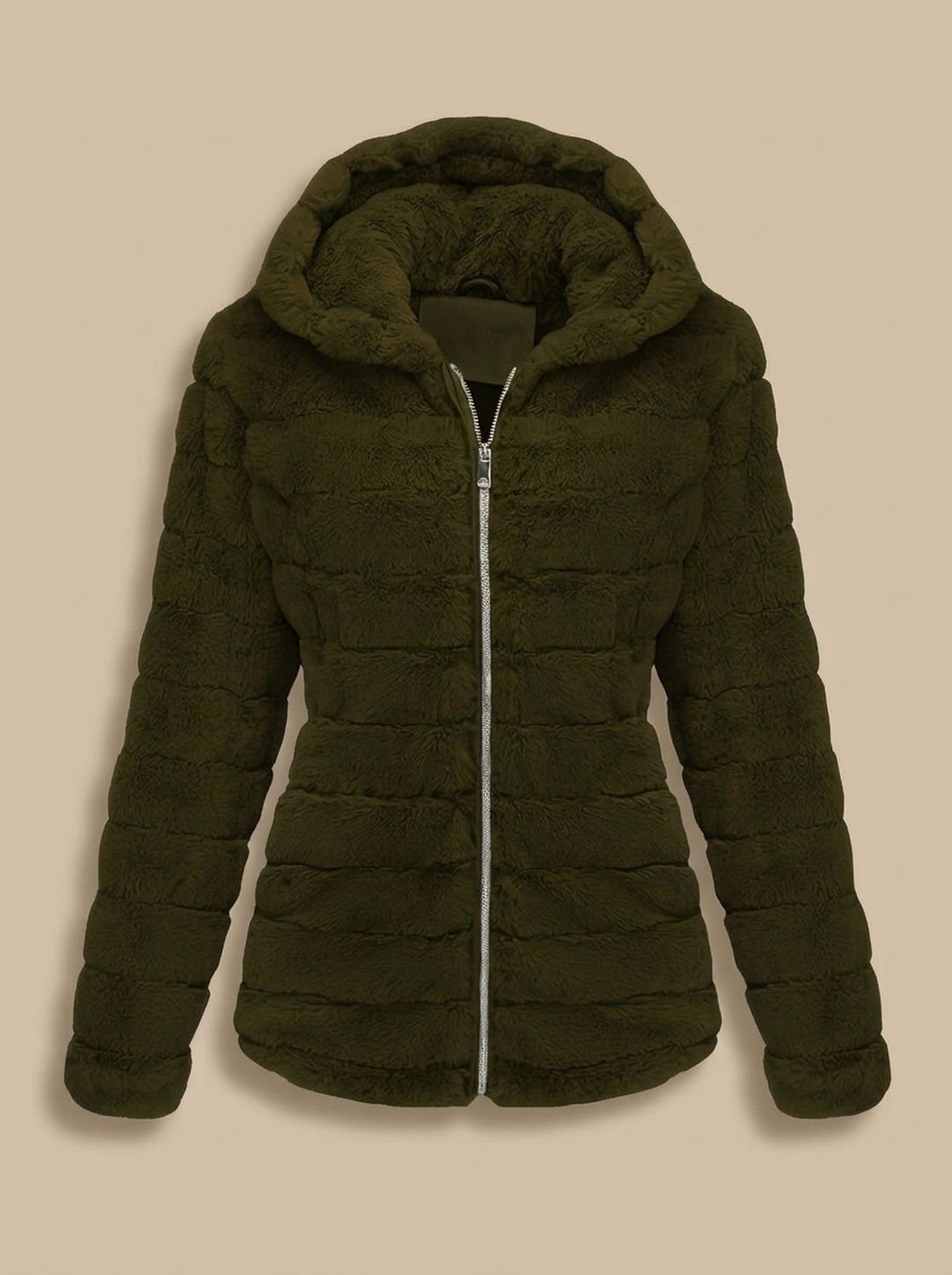 Dames Teddy Jas met Capuchon Rits Nepbont Regular Fit