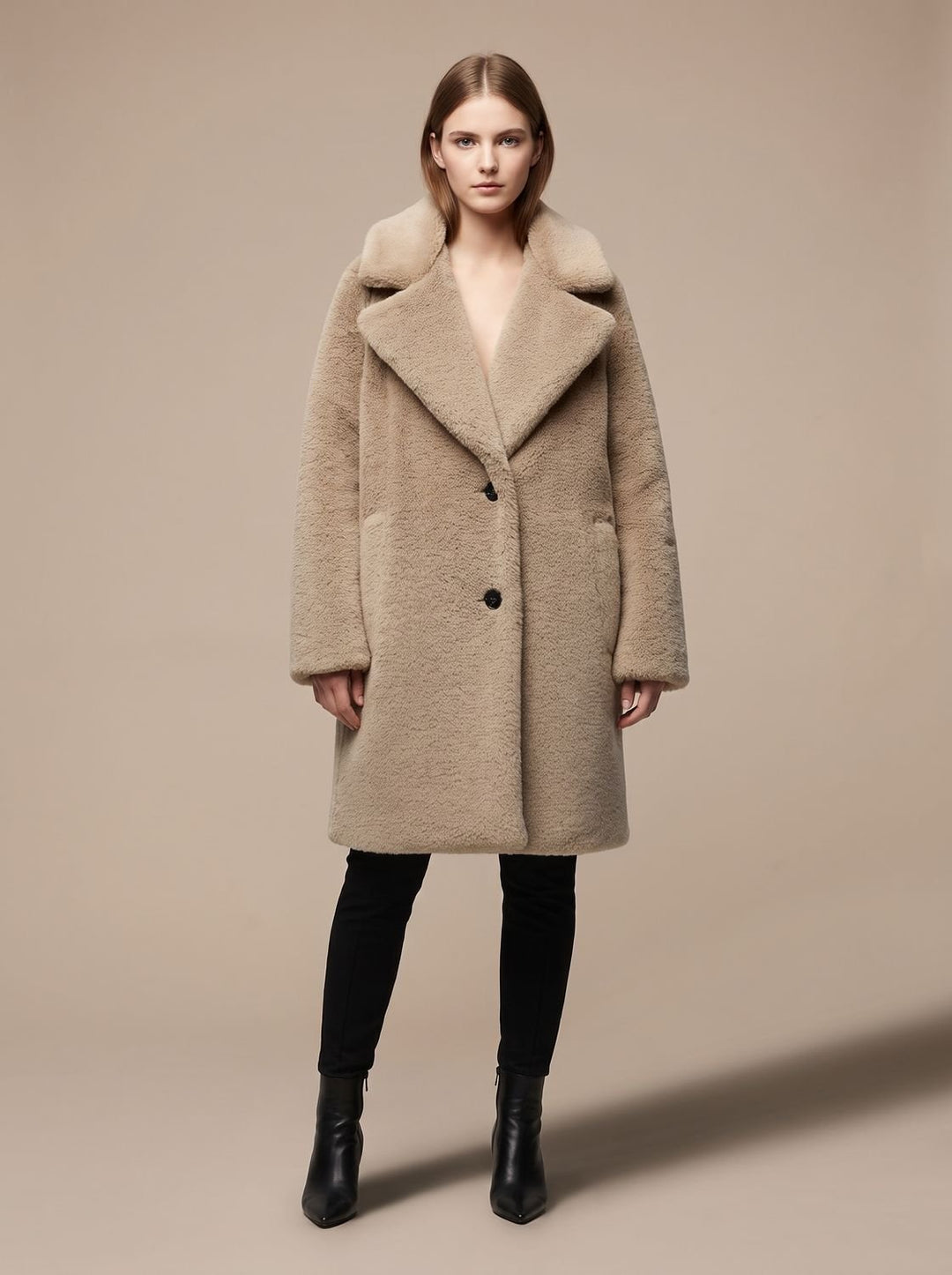 Dames Teddy Jas Relaxed Fit Knoop Midi Coat - Bruin