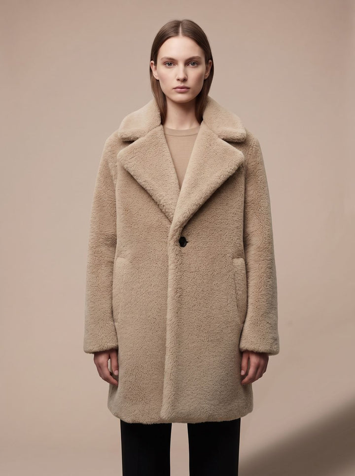 Dames Teddy Jas Relaxed Fit Knoop Midi Coat