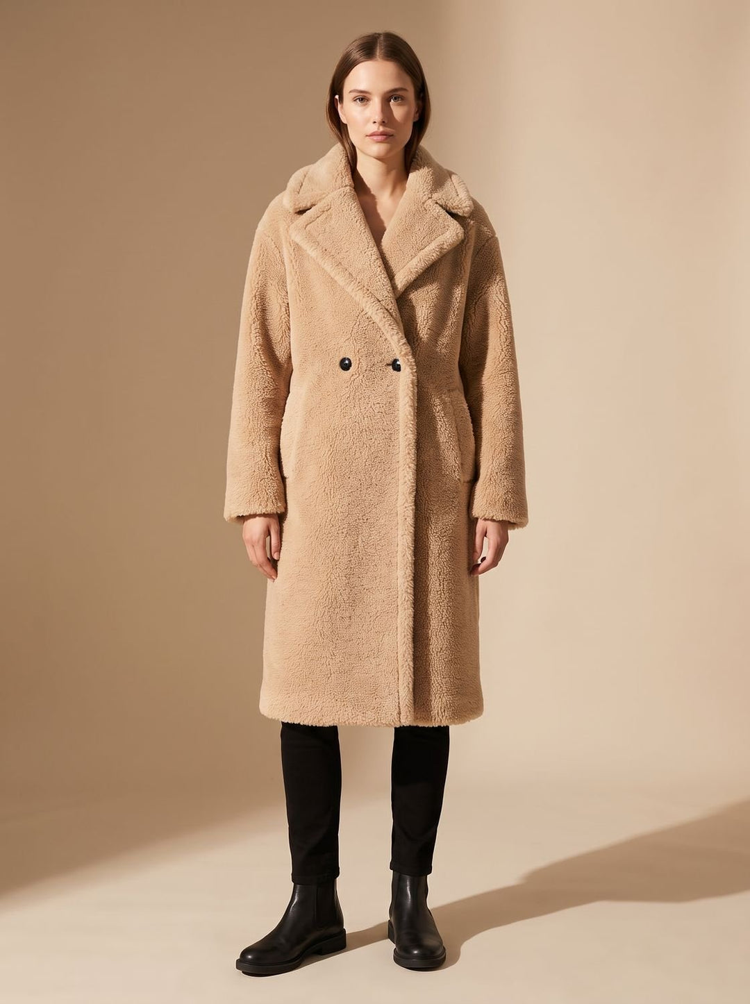Dames Teddy Jas Relaxed Fit Knoop Midi Coat - Grijs