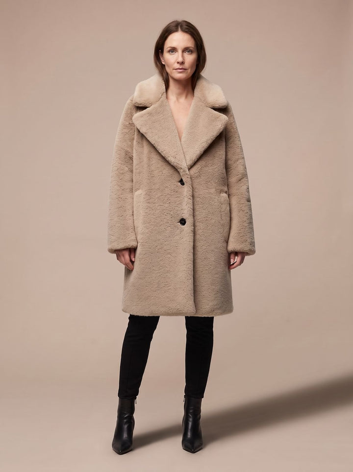 Dames Teddy Jas Relaxed Fit Knoop Midi Coat