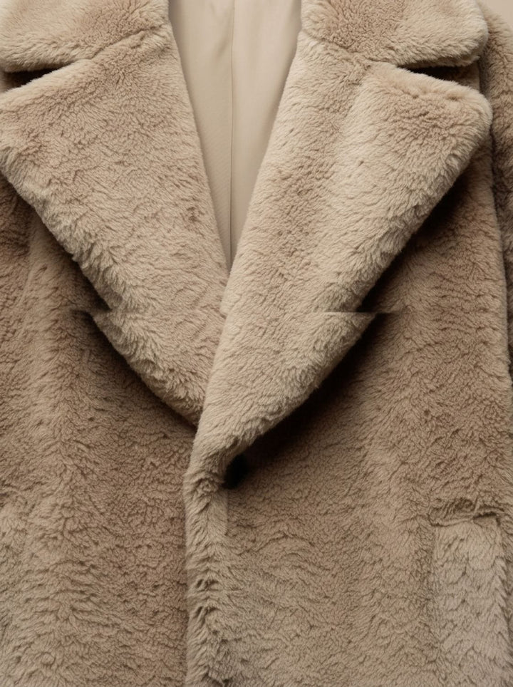 Dames Teddy Jas Relaxed Fit Knoop Midi Coat