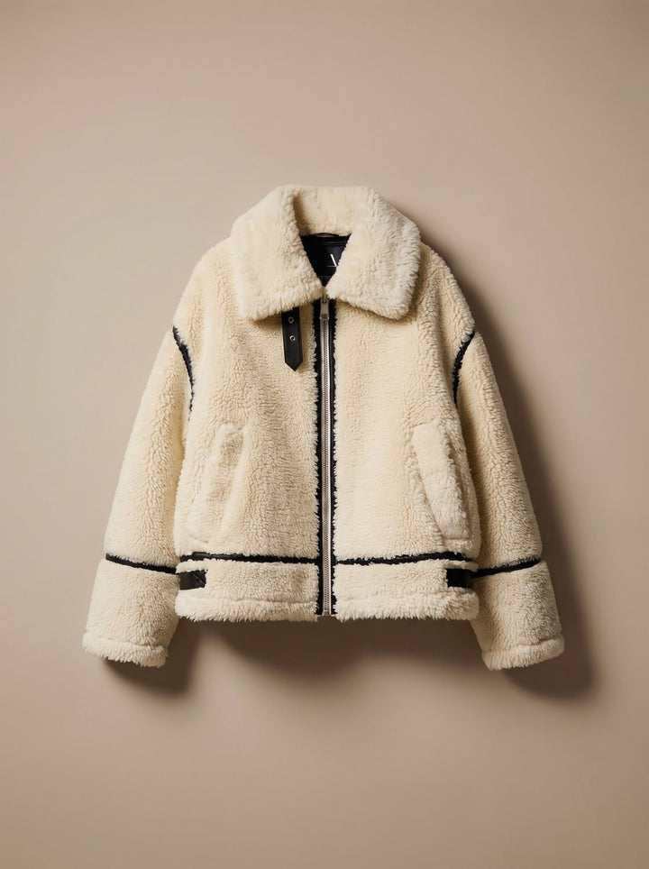Dames Teddy Jas Zachte Fleece Ritssluiting Winterjas - Wit