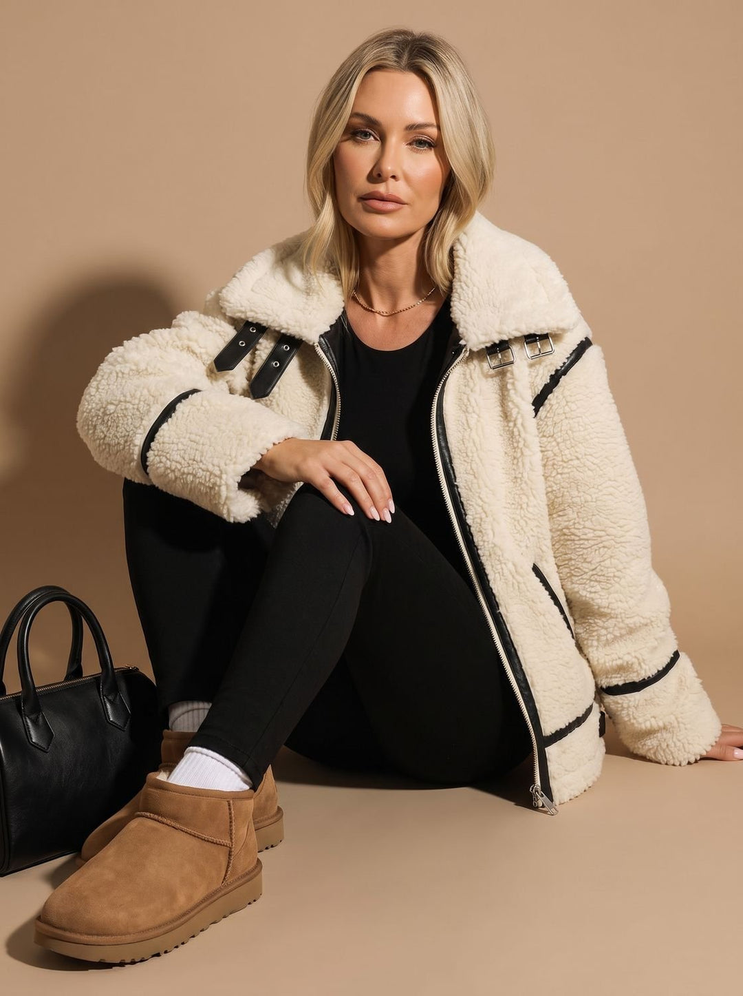 Dames Teddy Jas Zachte Fleece Ritssluiting Winterjas