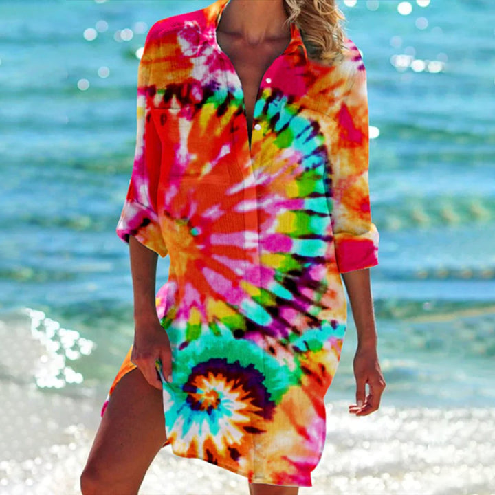 Dames Tie-Dye Oversized Zomer Hemdblousejurk - Tie-dye: Oranje