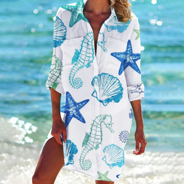 Dames Tie-Dye Oversized Zomer Hemdblousejurk - Blauw Zeepaardje