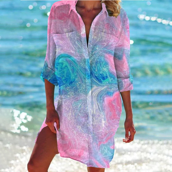Dames Tie-Dye Oversized Zomer Hemdblousejurk - Roze Zeemeerminprint