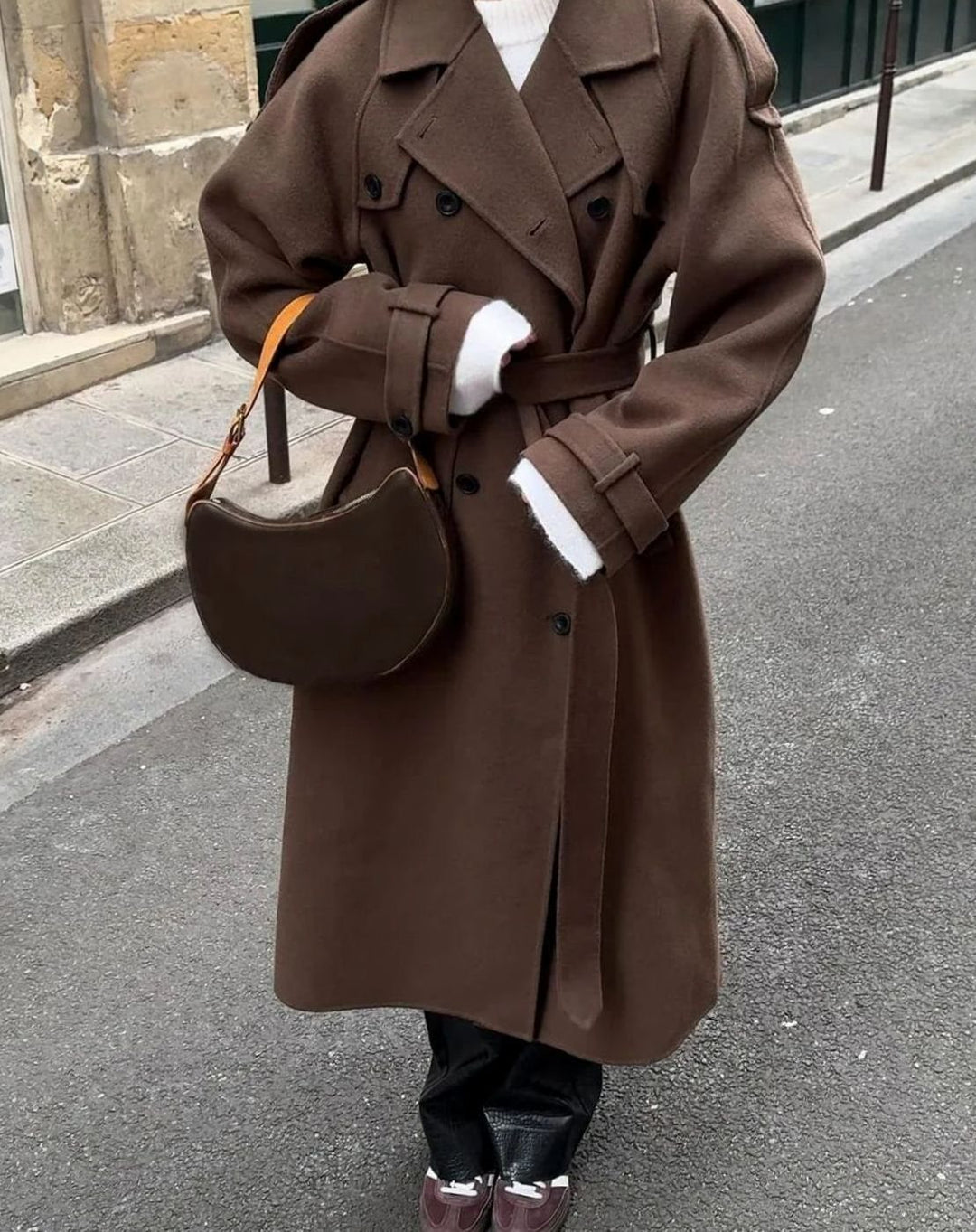Dames Trenchcoat Winterjas Dubbelrijig Ceintuur Relaxed Fit - Bruin