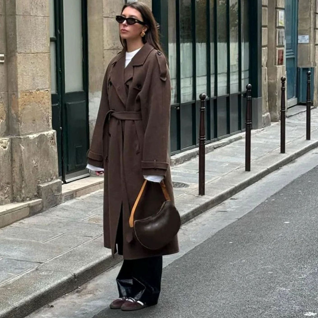 Dames Trenchcoat Winterjas Dubbelrijig Ceintuur Relaxed Fit