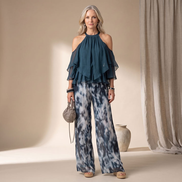 Dames Tweedelige Set Chiffon Halterneck Broek Feestelijk