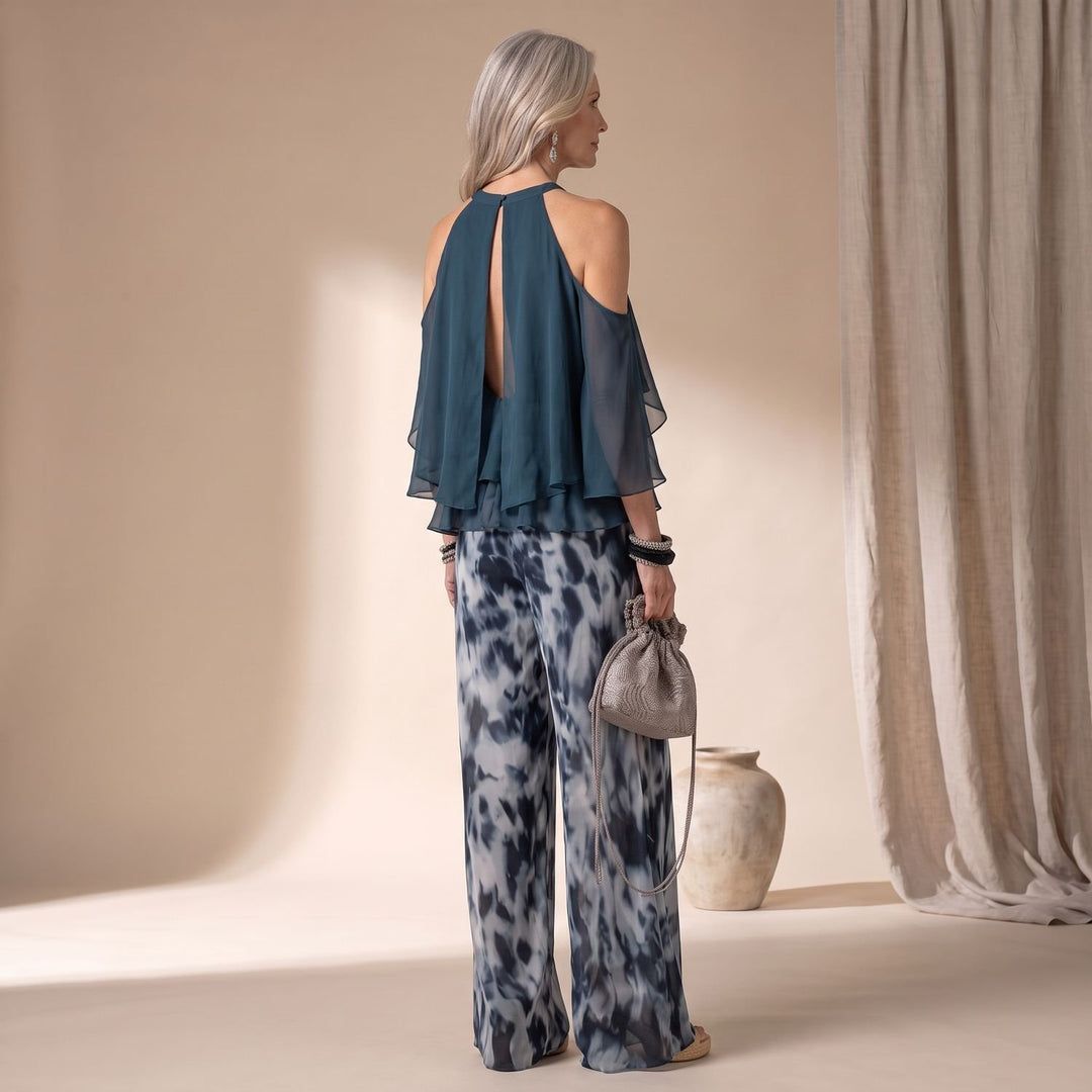 Dames Tweedelige Set Chiffon Halterneck Broek Feestelijk