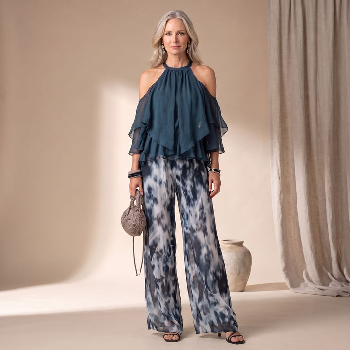 Dames Tweedelige Set Chiffon Halterneck Broek Feestelijk