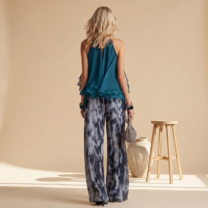 Dames Tweedelige Set Chiffon Halterneck Broek Feestelijk